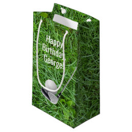 Golf Ball and Club on grass birthday Small Gift Bag