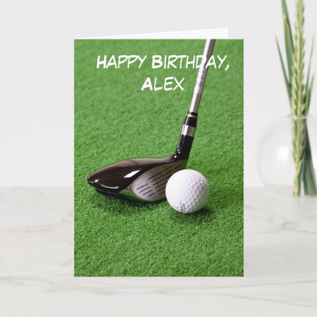 Golf Ball and Club Personalized Birthday Card (Front)