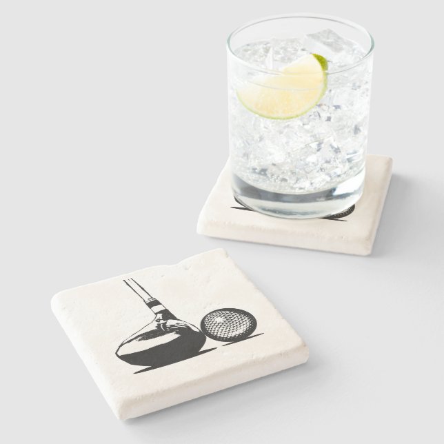 Golf Ball and Club Stone Coaster (Side)