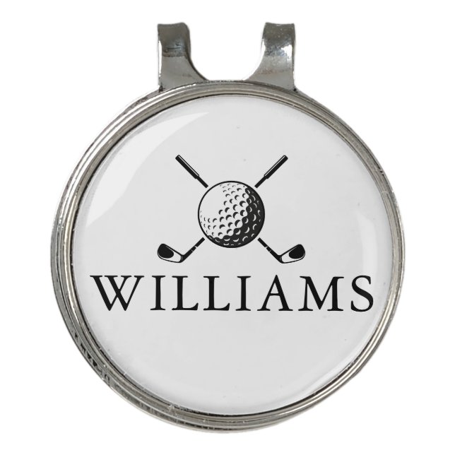 Golf Ball And Clubs Personalized Name Golf Hat Clip (Front)