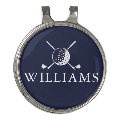 Golf Ball And Clubs Personalized Name Navy Blue Golf Hat Clip
