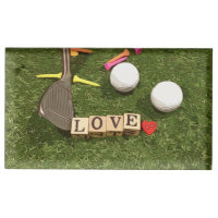 Golf ball and colorful tees and iron with love   place card holder