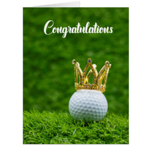 Golf ball and diamond crown congratulations golfer cards