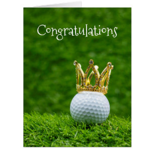 Golf ball and diamond crown congratulations golfer cards