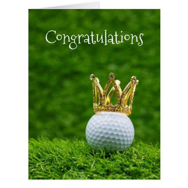 Golf ball and diamond crown congratulations golfer cards (Front)