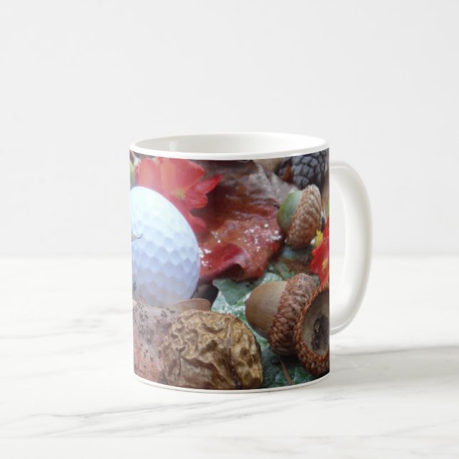 Golf Ball and fall leaves and acorns Coffee Mug (Front Right)