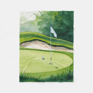 Golf ball and Flag on Putting Green Fleece Blanket