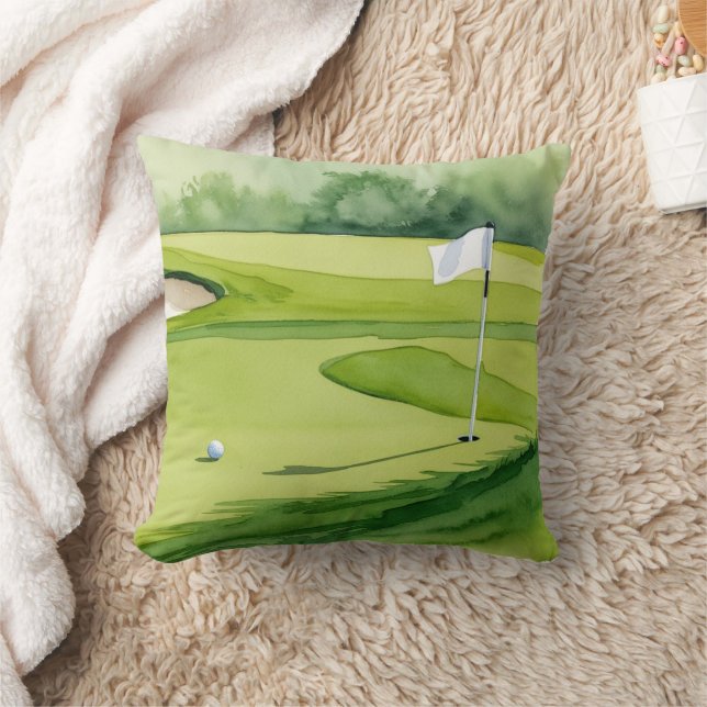 Golf ball and flag on putting green throw pillow (Blanket)