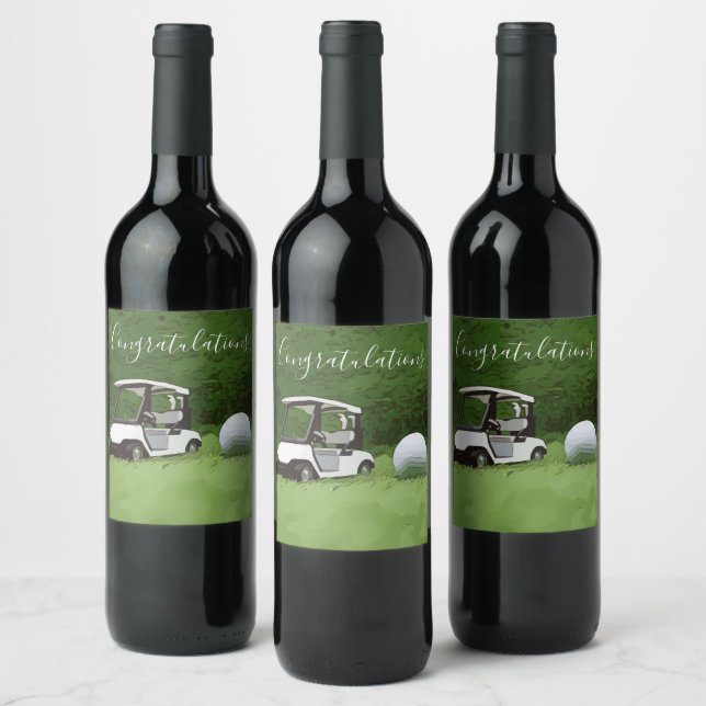 Golf ball and golf cart Congratulations Wine Label (Bottles)
