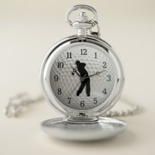 Golf Ball and Golfer Face with Black Numbers Pocket Watch