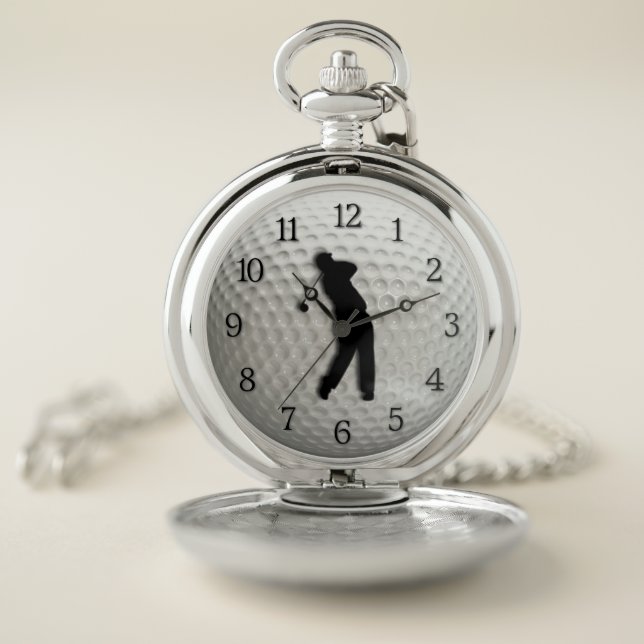 Golf Ball and Golfer Face with Black Numbers Pocket Watch (Inside)