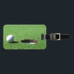 Golf Ball and Hole Bag Tag<br><div class="desc">White Golf ball on green golf course next to hole</div>