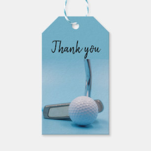 Golf ball and Iron on blue  Thank you Gift Tags