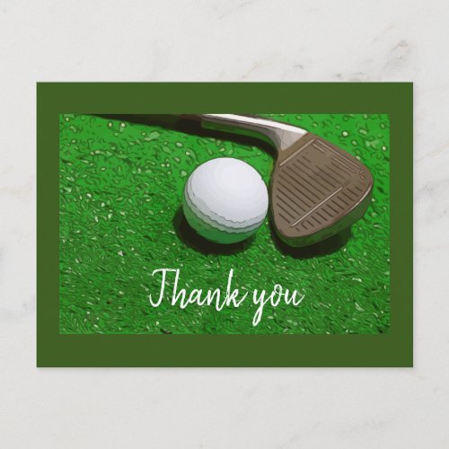 Golf ball and Iron on green Thank you card