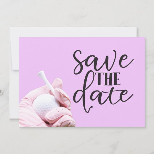 Golf ball and pink glove on pink for lady woman save the date
