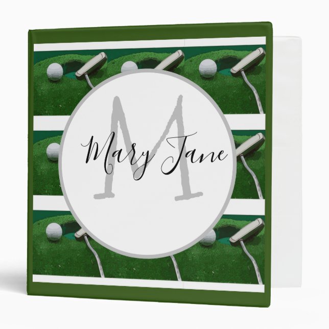 Golf ball and putter on green grass Monogram  3 Ring Binder (Front/Inside)
