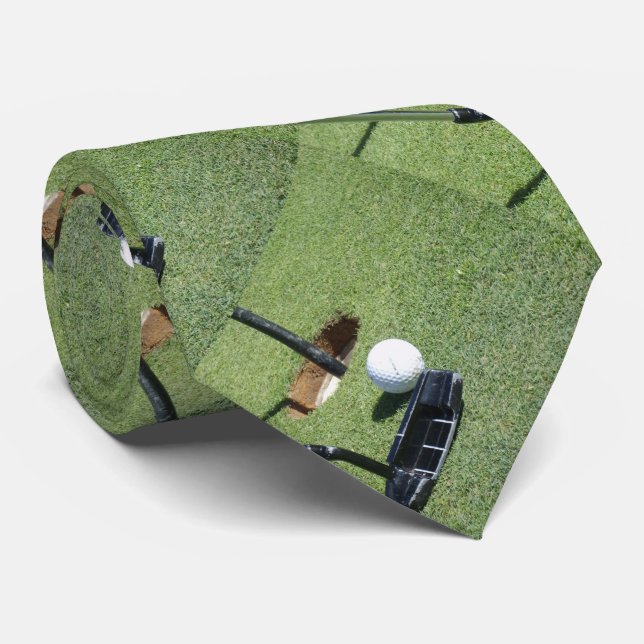 Golf Ball And Putter On The Green, Neck Tie (Rolled)