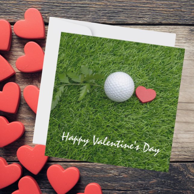 Golf ball and red heart with love Valentine's Day Holiday Card (Creator Uploaded)