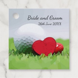 Golf ball and red heart with love Wedding Favor Tags