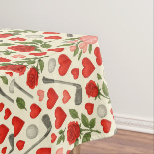 Golf ball and red rose red heart golf lover golfer tablecloth