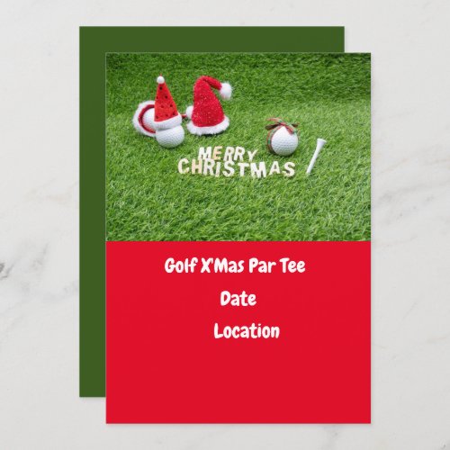 Golf ball and Santa Hat for Christmas Holiday Golf Invitation