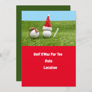 Golf ball and Santa Hat for Christmas Holiday Golf Invitation