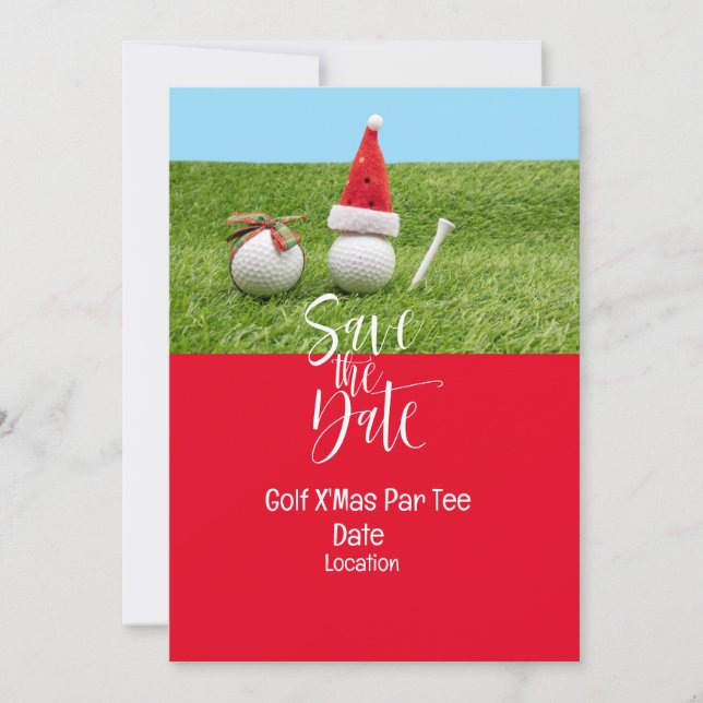 Golf ball and Santa Hat for Christmas Holiday Golf Invitation (Front)