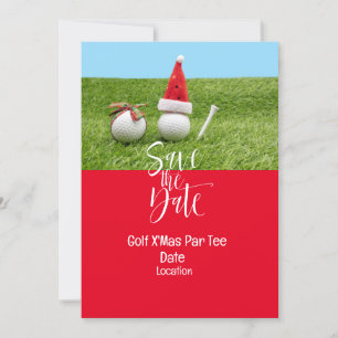 Golf ball and Santa Hat for Christmas Holiday Golf Invitation