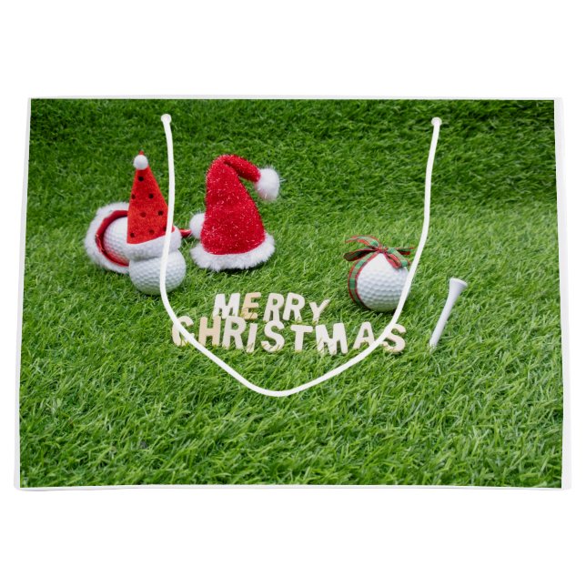 Golf ball and Santa hat for golfer Christmas Large Gift Bag (Front)