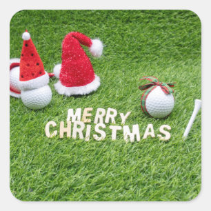 Golf ball and Santa hat for golfer Christmas Square Sticker