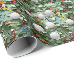 Golf Ball and tee Christmas Holiday theme  Wrapping Paper