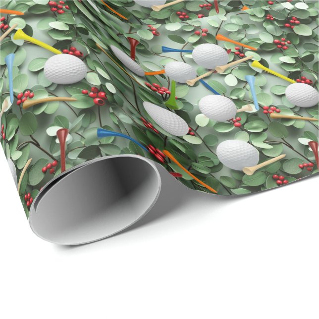 Golf Ball and tee Christmas Holiday theme  Wrapping Paper (Roll Corner)