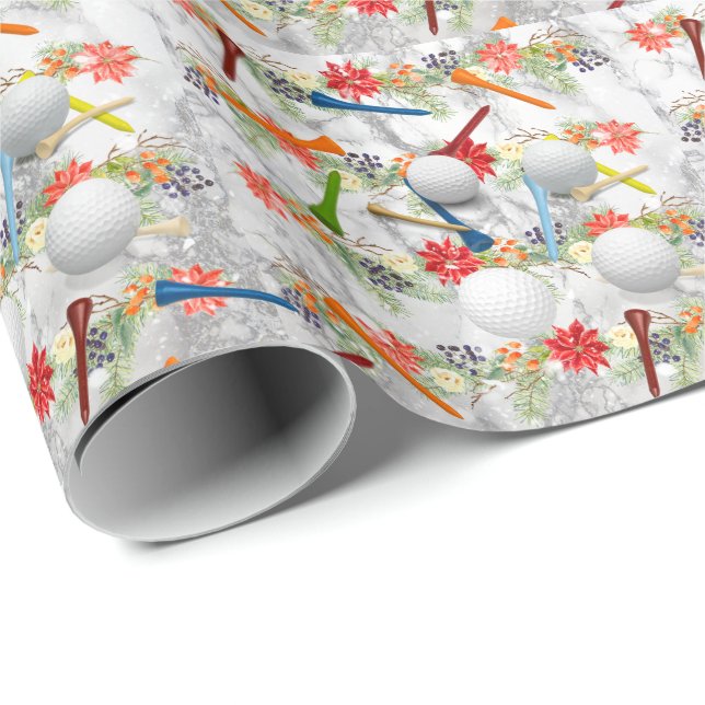 Golf Ball and tee Christmas Holiday theme  Wrapping Paper (Roll Corner)