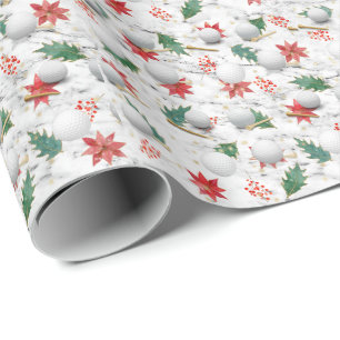 Golf Ball and tee Christmas Holiday theme   Wrapping Paper
