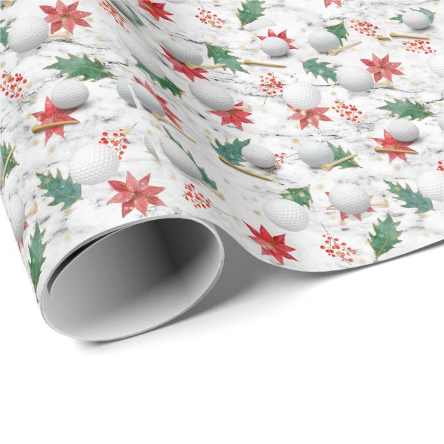 Golf Ball and tee Christmas Holiday theme   Wrapping Paper (Roll Corner)