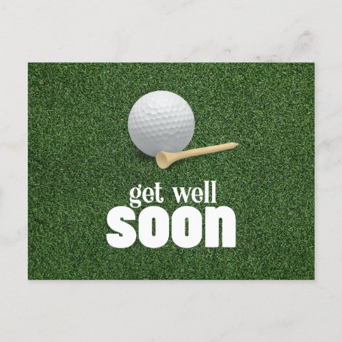Golf ball and tee Get well soon on green grass Postcard