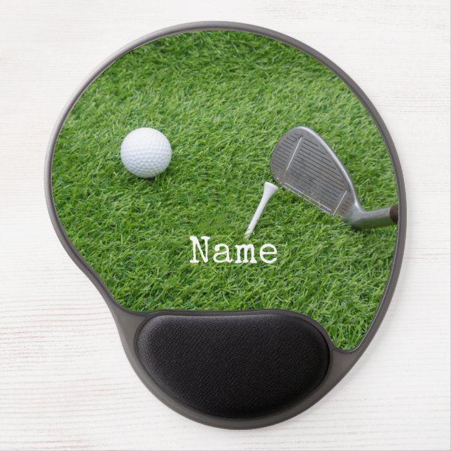 Golf ball and tee Mouse on green course Gel Mouse Pad (Front)