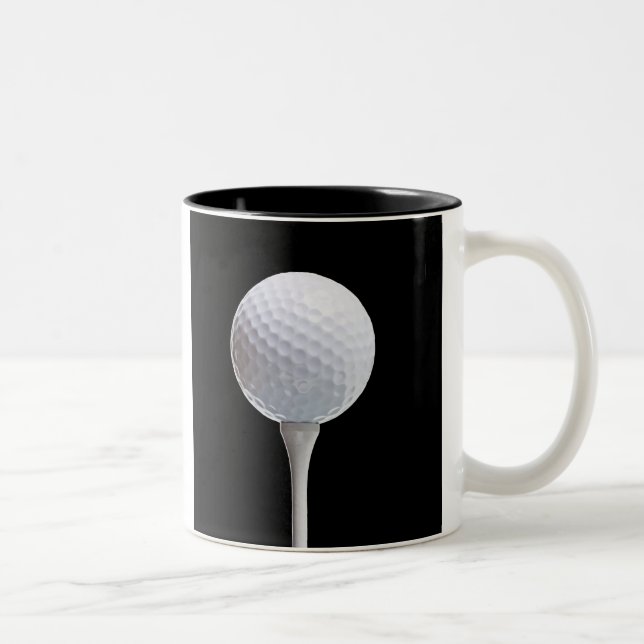 Golf Ball and Tee on Black- Customized Two-Tone Coffee Mug (Right)