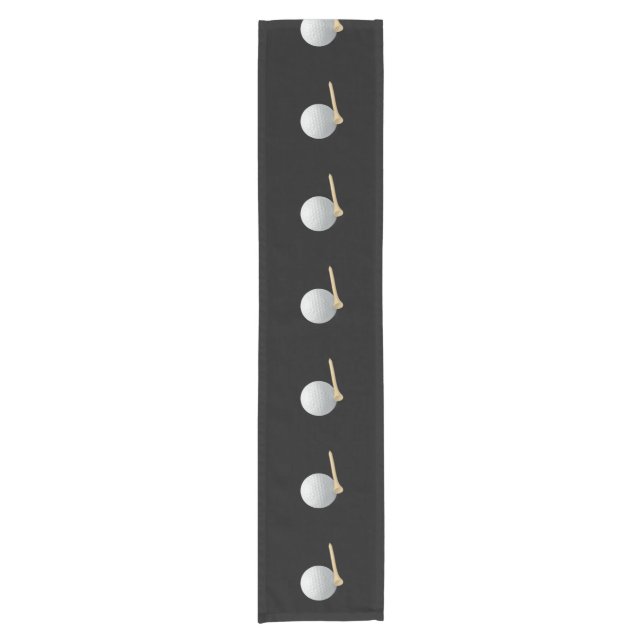 Golf ball and tee on Black  Short Table Runner (Front)