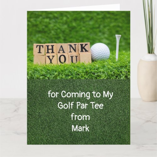 Golf  ball and tee on green grass  thank you card