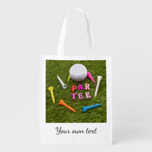 Golf ball and tee Par tee on green Party Grocery Bag