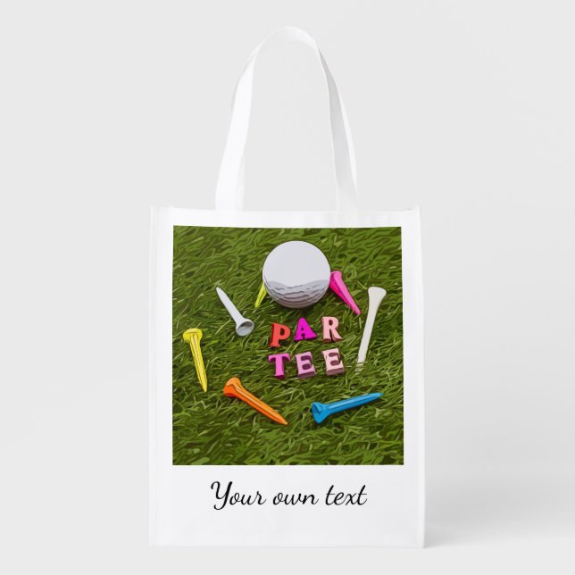 Golf ball and tee Par tee on green  Party  Grocery Bag (Front)