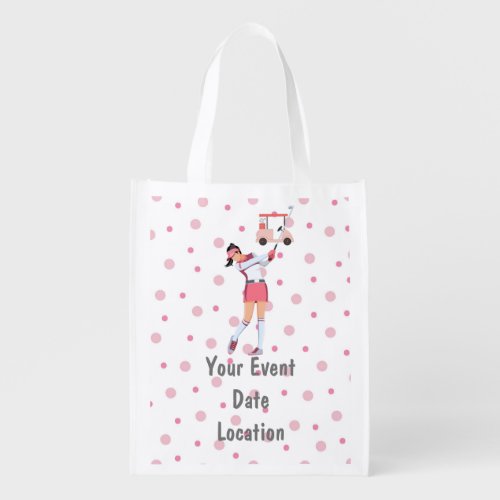Golf ball and tee pink theme for lady golfer grocery bag