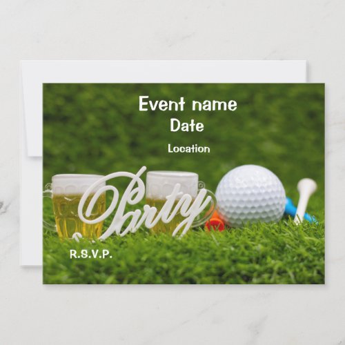 Golf ball and tee with beer Par Tee invitation 