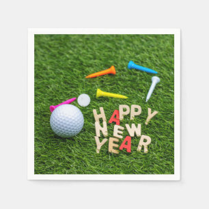 Golf ball and tee with Happy New Year on green Napkins