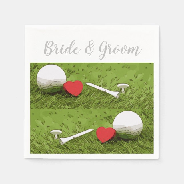 Golf ball and tee with love for golfer wedding napkins (Front)