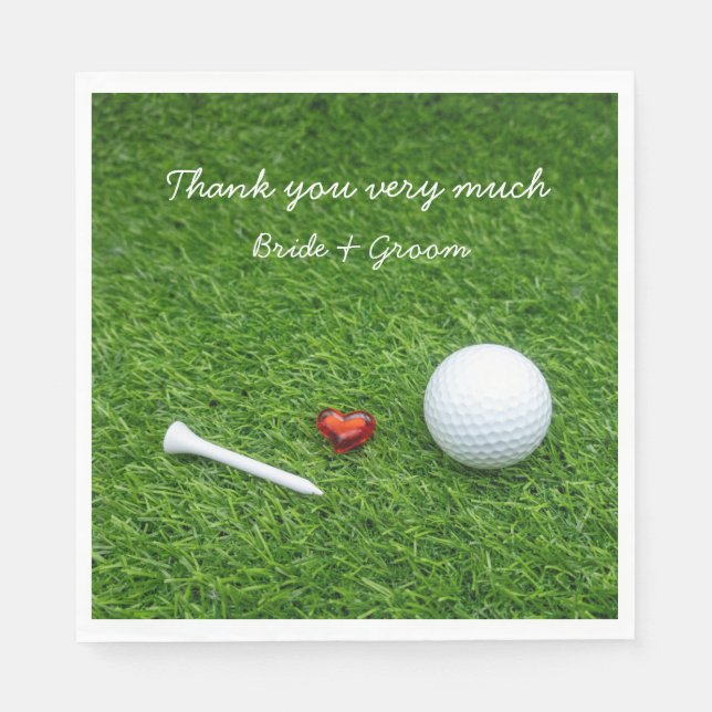 Golf ball and tee with love for wedding napkins (Front)