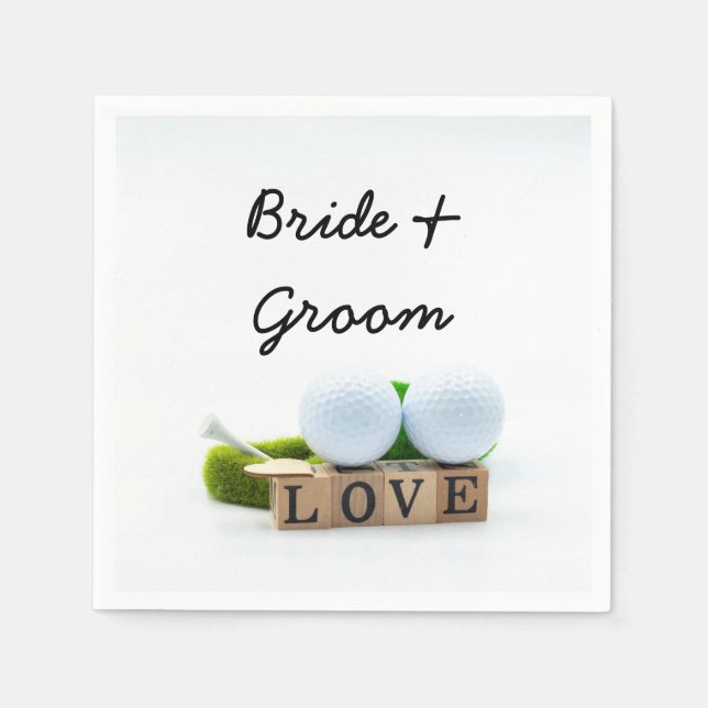 Golf ball and Tee with LOVE  Golfer Wedding Napkins (Front)