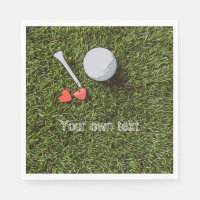 Golf ball and tee with love on green golfer' napkins