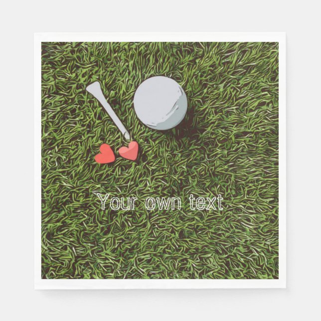 Golf ball and tee with love on green golfer' napkins (Front)